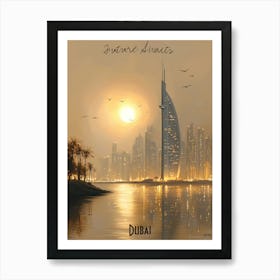 Dubai Skyline, minimalist soft tones palette, watercolor poster Art Print