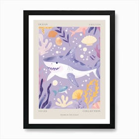 Purple Shark Deep In The Ocean Illustration 1 Poster Art Print
