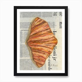 Croissant On Newspaper French Bakery Pastry Food Wall Decor Art Print