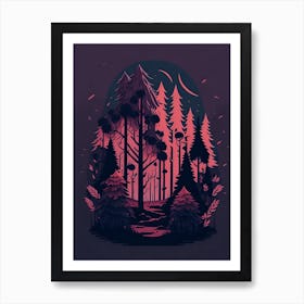 A Fantasy Forest At Night In Red Theme 3 Art Print