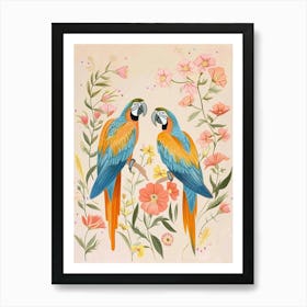 Folksy Floral Animal Drawing Parrot 3 Art Print