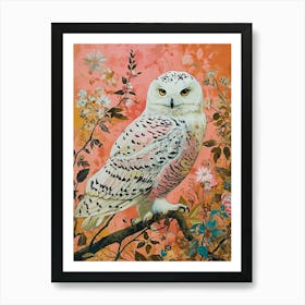 Floral Animal Painting Snowy Owl 2 Art Print