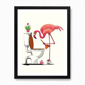 Flamingo Plunging Toilet Bathroom Art Print