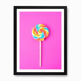 Rainbow colored lolly on a bright pink background - food photography great for a kids room by Christa Stroo Photography Art Print