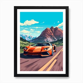 A Lamborghini Aventador In The Route Des Grandes Alpes Illustration 3 Art Print