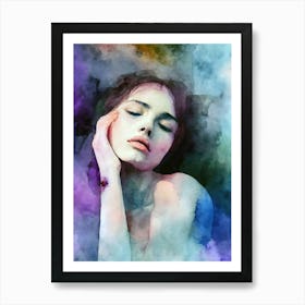 Watercolor Melancholic Woman Art Print