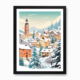 Vintage Winter Travel Illustration Cesky Krumloy Czechia 1 Art Print