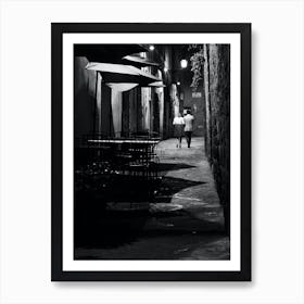 Evening Couple - photo photography black and white man woman romance love street Art Print