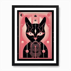 The High Priestess Tarot Card, Black Cat In Pink 1 Art Print