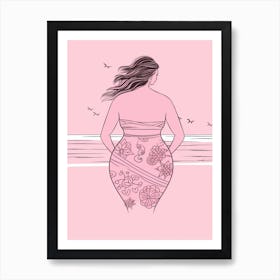 Body Positivity Line Drawing Pink Beach 2 Art Print