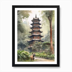 Painting Of A Dog In Shanghai Botanical Garden, China In The Style Of Watercolour 02 Art Print