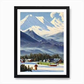 Mount Ruapehu, New Zealand Ski Resort Vintage Landscape 1 Skiing Poster Art Print