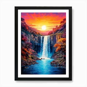 Waterfall At Sunset Art Print