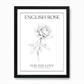 English Rose Black And White Line Drawing 40 Poster Art Print