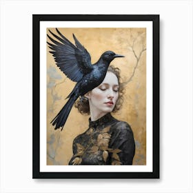 Woman Portrait With A Bird Painting (17) Art Print