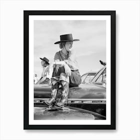 Cowgirl At The Rodeo, Western Aesthetic, Vintage Black and White Old Photo Art Print