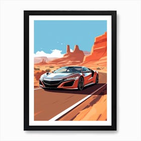A Acura Nsx Gto Car In Route 66 Flat Illustration 1 Art Print