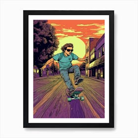 Skateboarding In Santiago, Chile Comic Style 2 Art Print