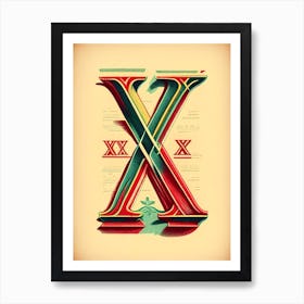 X, Letter, Alphabet Vintage Sketch 3 Art Print