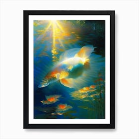 Asagi Koi Fish 1, Monet Style Classic Painting Art Print