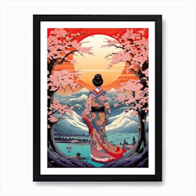 Geisha Ukiyo E Landscape  2 Art Print