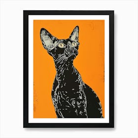 Cornish Rex Cat Linocut Blockprint 6 Art Print