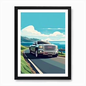 A Gmc Sierra In Causeway Coastal Route Illustration 2 Art Print