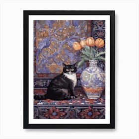 Lavender With A Cat 2 William Morris Style Art Print