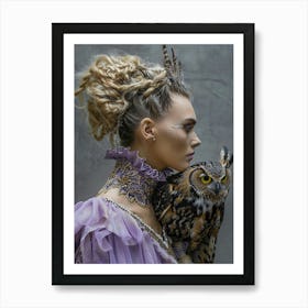 woman with gorgeous owl Art Print