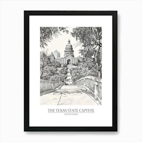 The Texas State Capitol Austin Texas Black And White Drawing 3 Poster Art Print