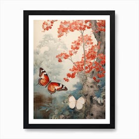 Warm Butterfly Japanese Style Painting 1 Art Print