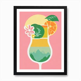Midori Sour Retro Pink Cocktail Poster Art Print