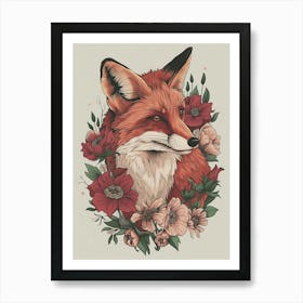 Amazing Red Fox With Flowers 27 Art Print