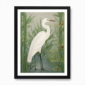 Ohara Koson Inspired Bird Painting Egret 2 Art Print