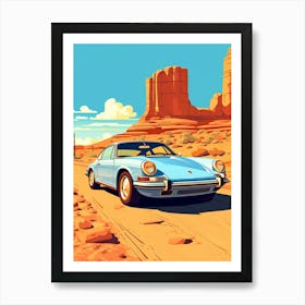 A Porsche 911 Car In Route 66 Flat Illustration 1 Art Print