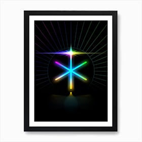Neon Geometric Glyph in Candy Blue and Pink with Rainbow Sparkle on Black n.0170 Art Print