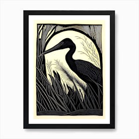 Black Heron Vintage Linocut 3 Art Print