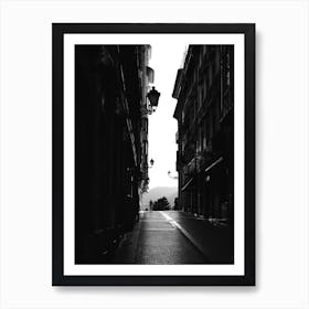 Woman Walking In The Street, Black And White St Sebastian, Spain Art Print