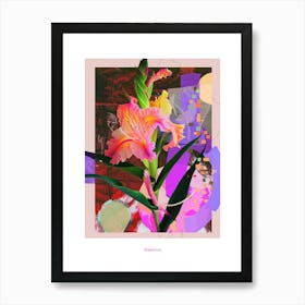 Gladiolus 4 Neon Flower Collage Poster Art Print