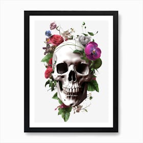 Skull & flowers Art Print