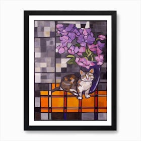 Lilac With A Cat 2 De Stijl Style Mondrian Art Print