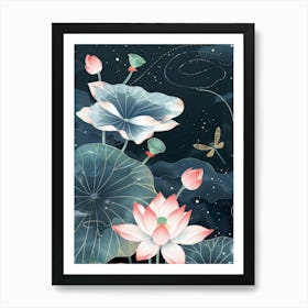 Lotus And Dragonfly Art Print