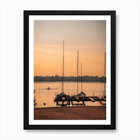 Sunrise Sailboats On Alster Lake, Hamburg Art Print