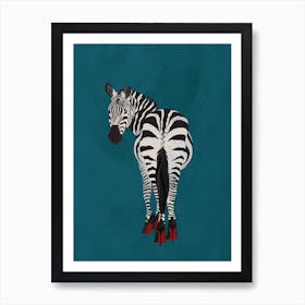 Zebra Wearing Heels Turquoise Art Print