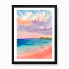 Cala Estreta Beach, Costa Brava, Spain Pink Watercolour Art Print