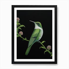 Ohara Koson Inspired Bird Painting Hummingbird 2 Art Print