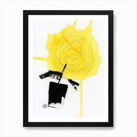 Yellow Sunflower In A Black Vase 3 - minimal abstract floral vertical Art Print