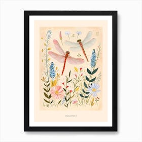 Folksy Floral Animal Drawing Dragonfly 2 Poster Art Print