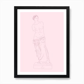 Venus de Milo Line Drawing - Pink & Red Art Print