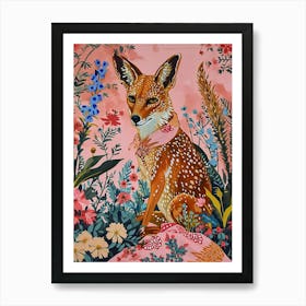 Floral Animal Painting Coyote 1 Art Print